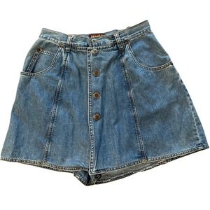 Vintage 90s Y2K Denim Skort Button Down High Waist Jean Skirt Blue Cotton 30W